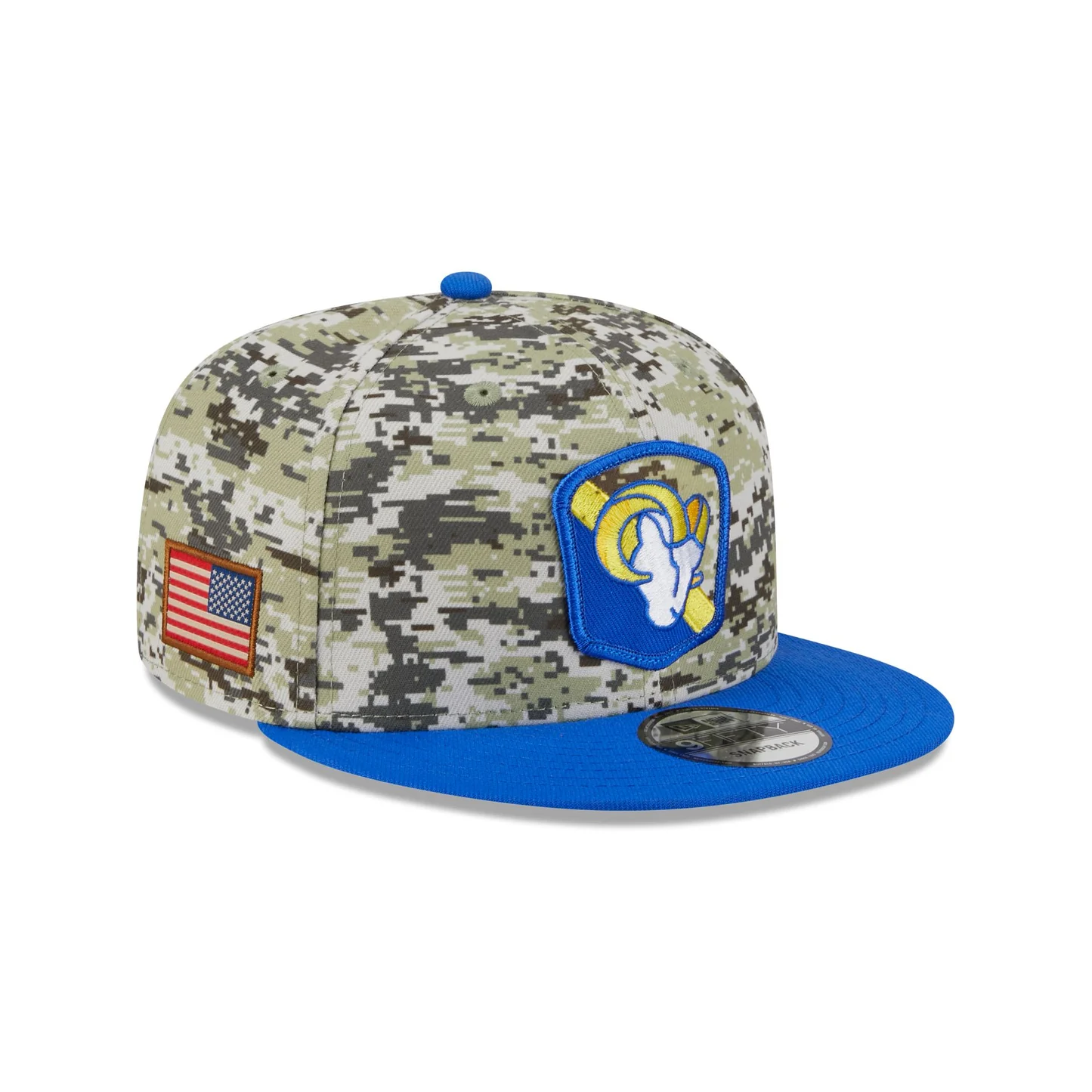 60423804_9FIFTY_M950NFLSTS23_LOSRAM_XCMOTC_3QR_1445x NFL Los Angeles Rams 950 2023 Salute To Service Hats