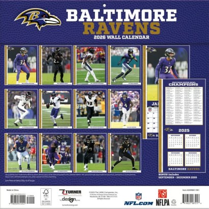 NFL Baltimore Ravens 2026 Wall Calendar