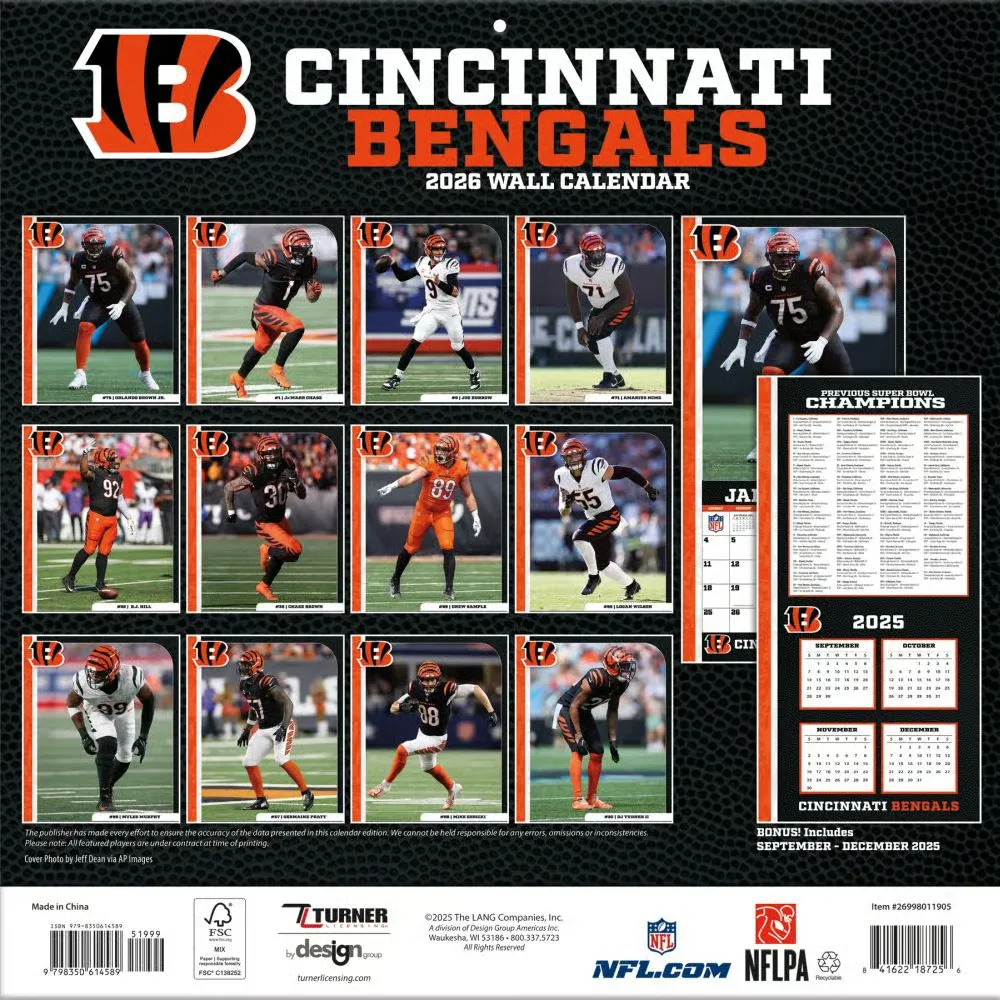 NFL Cincinnati Bengals 2026 Wall Calendar