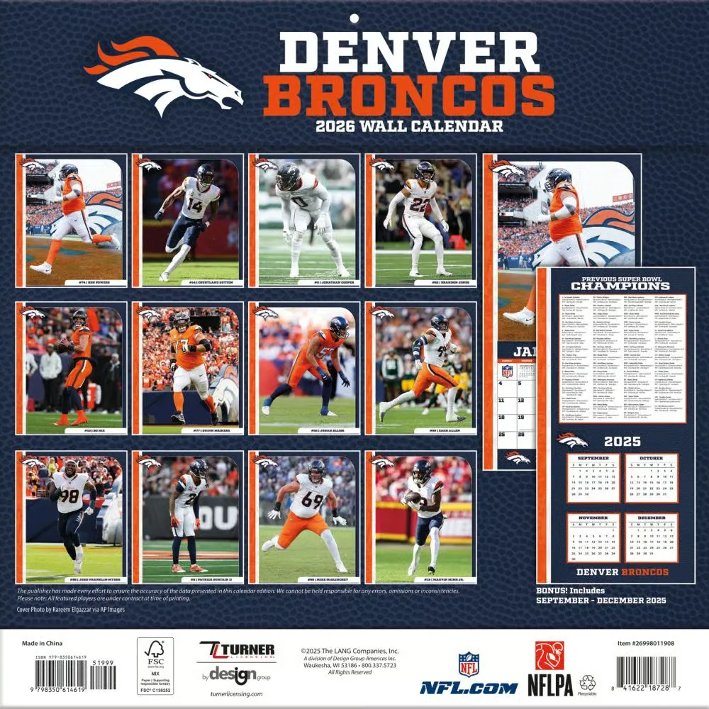 NFL Denver Broncos 2026 Wall Calendar