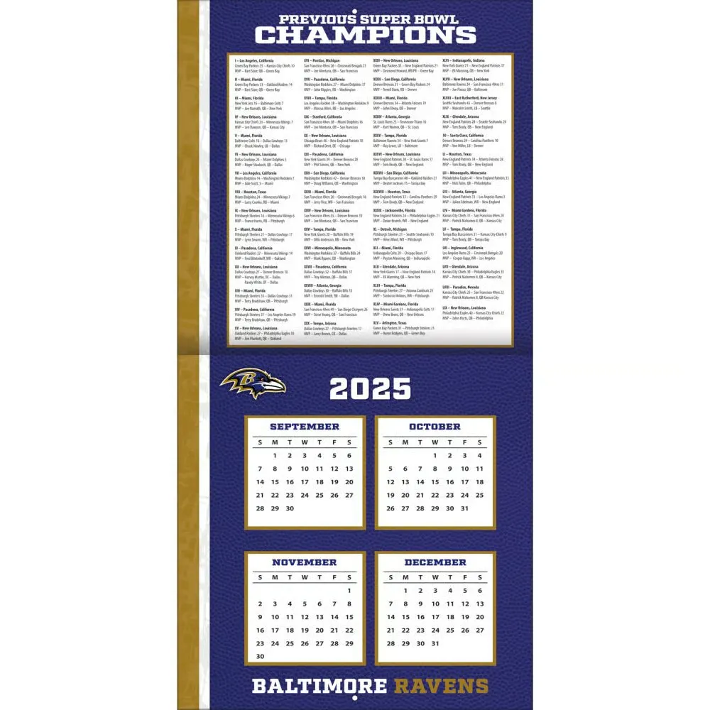 NFL Baltimore Ravens 2026 Wall Calendar