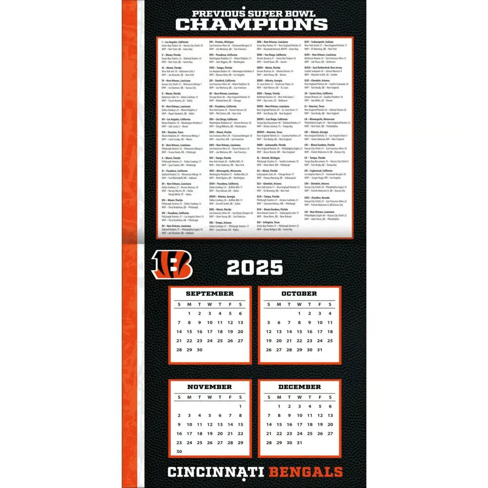NFL Cincinnati Bengals 2026 Wall Calendar